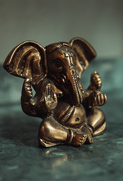 Detailaufnahme indischer Elefant in Gold