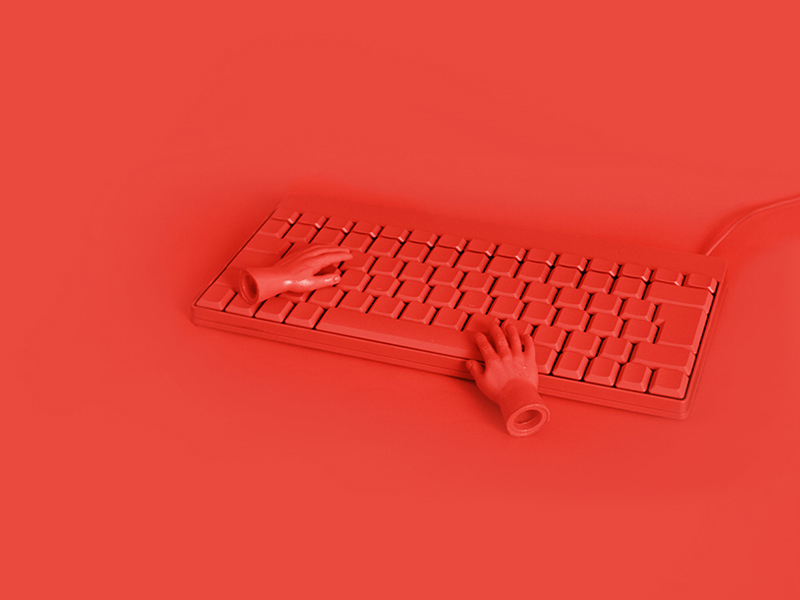 Rote Tastatur auf rotem Hintergrund